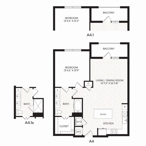 Floor plan for 1 bed, 1 bath, 866 sqft